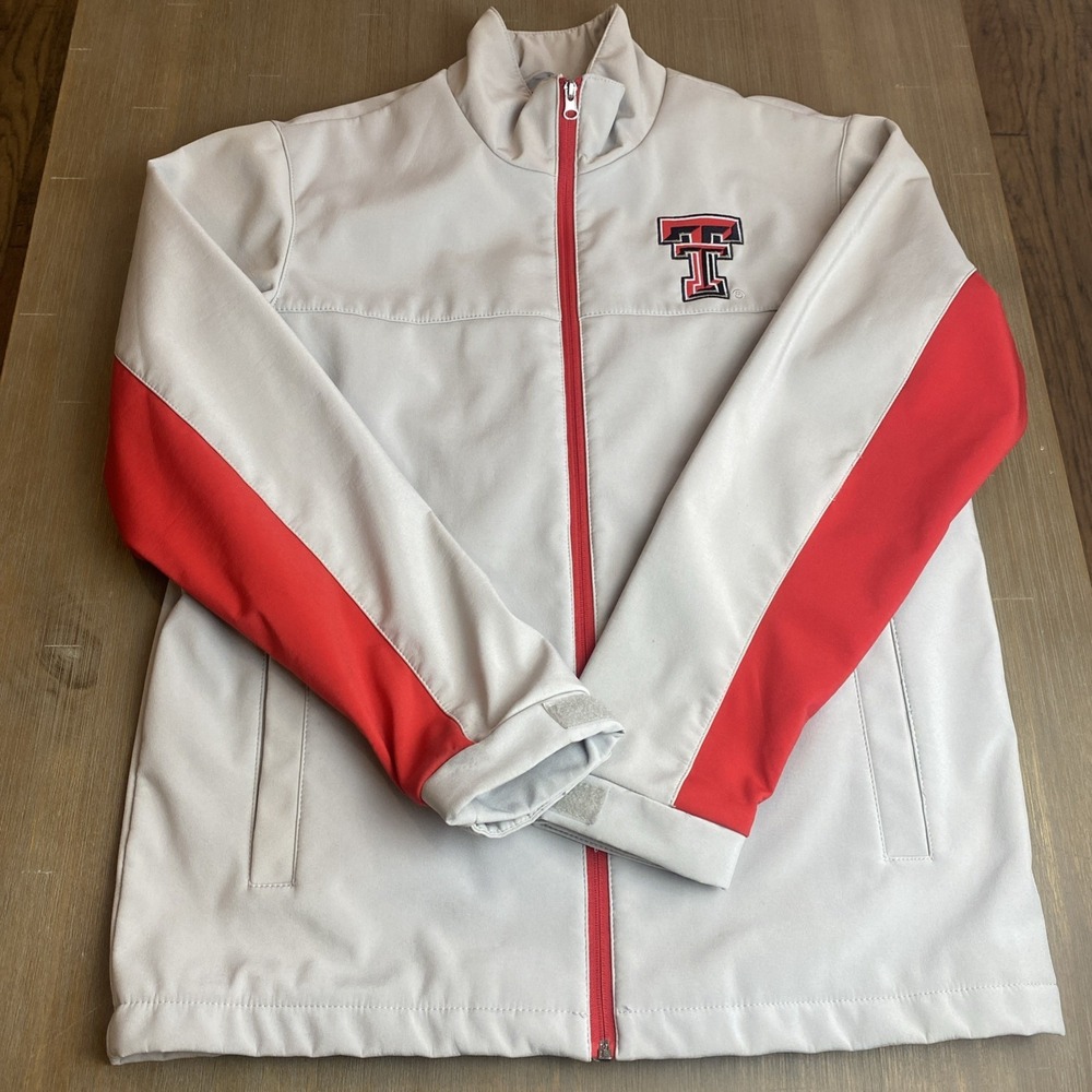 Mens Texas Tech Full Zip Jacket Small Gray/Red Embroidered Lined Stretch READ
